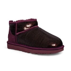 UGG classic ultra mini wild grape mirror ball bling sparkly suede boots NWOT